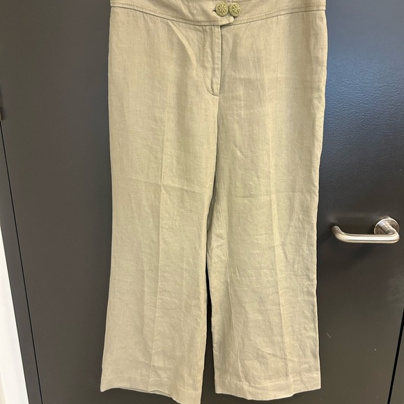 Pure Linen side 10p EUC ultra wide flair 100 percent linen pants with buttons - Picture 10 of 13
